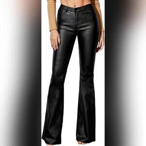 NWT Faux Leather Coated Mid Waist Flare PU Skinny Flare Leggings Pants, S